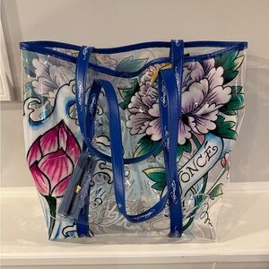 Ed Hardy Blue Floral Transparent Tote